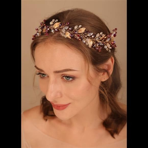 Red Hair Vine Crystal Hair Vine Wedding Fall  Boho Hair Vine Gold Leaf